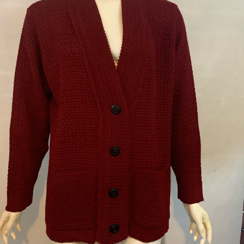 Vintage Button up Burgundy V Neck Cardigan